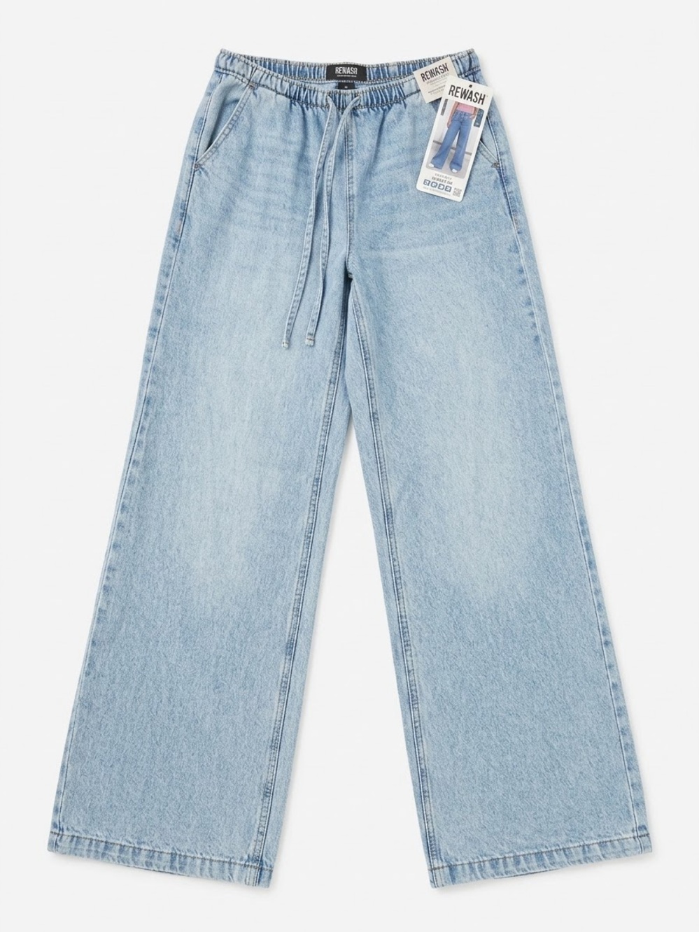 Rewash Light Blue Wide-Leg Drawstring Denim Jeans